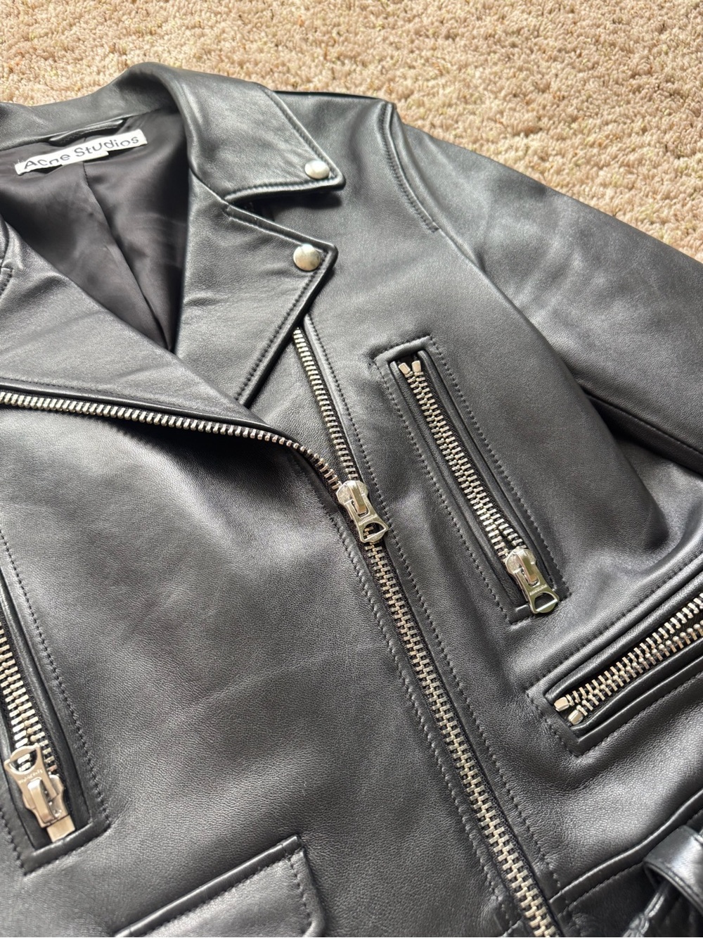 Acne Studios Black Leather Biker Jacket with Silver Hardware - Picture 5 of 8
